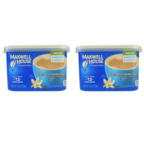 Maxwell House International French Vanilla Caf Light Roast Sugar-Free Decaf Instant Coffee, 12 Servings, 4.3 oz, Pack of 2