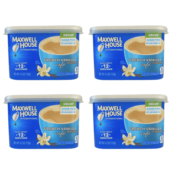 Maxwell House International French Vanilla Caf Light Roast Sugar-Free Decaf Instant Coffee Mix - 4/Pack of 4.3 oz Cans (12 Servings Each Can)