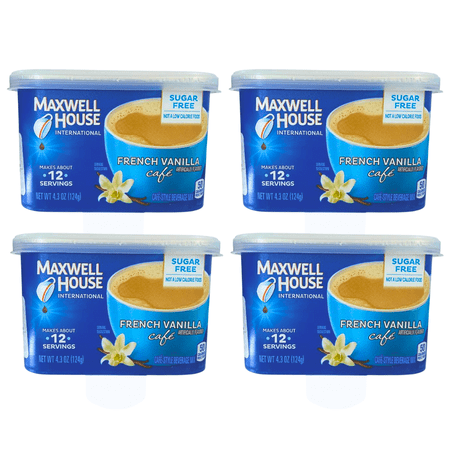Maxwell House International Sugar-Free French Vanilla Café-Style Instant Coffee Beverage Mix, 12 Servings, 4.3 oz. Canister / Pack of 4