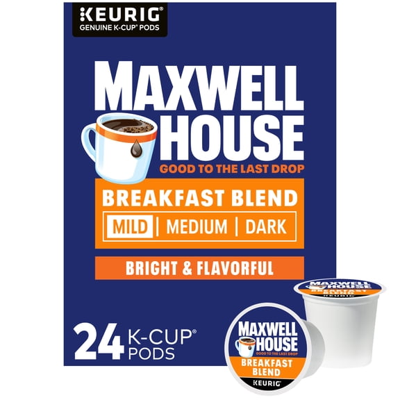 Maxwell House Breakfast Blend Mild Roast K-Cup Coffee Pods, 24 Count Box