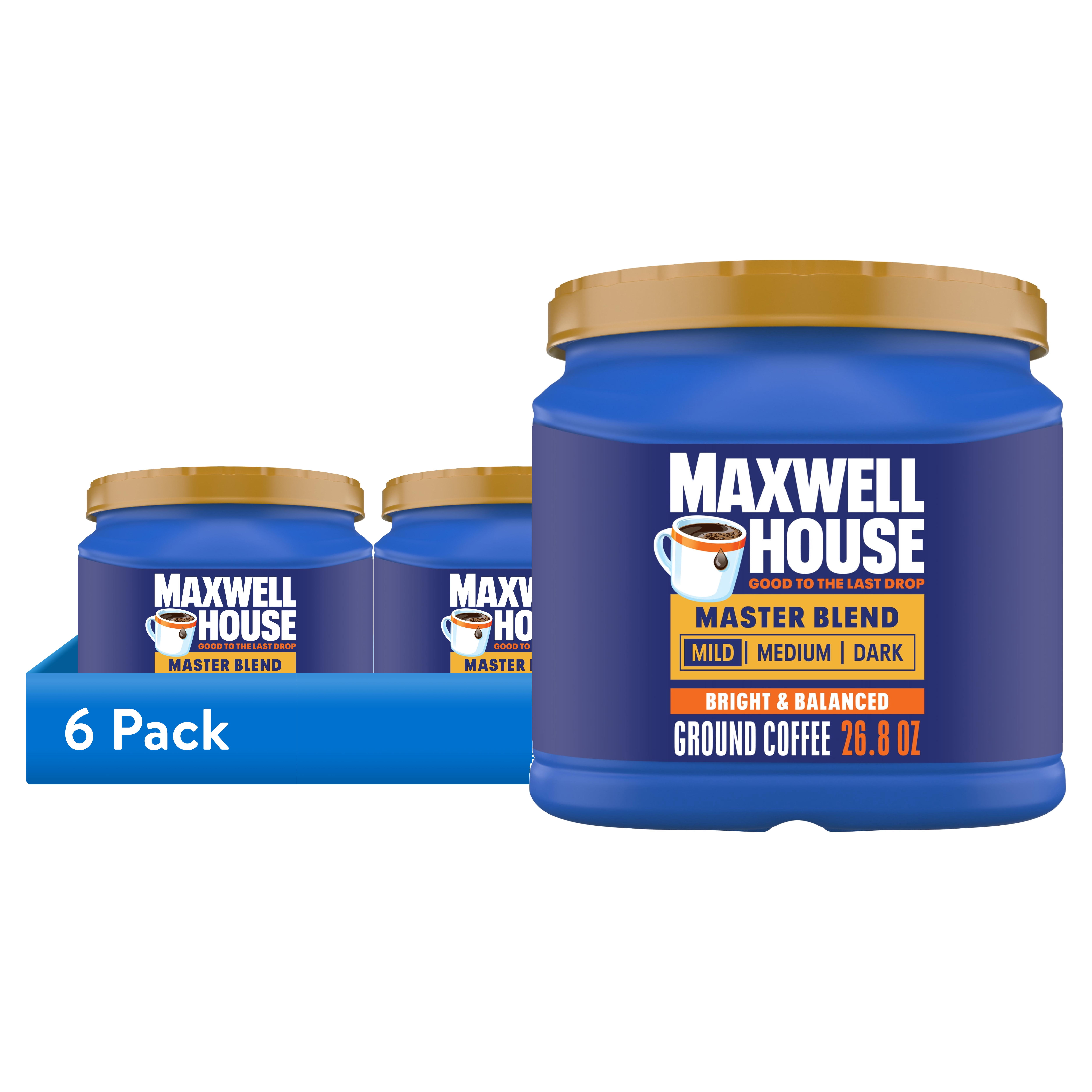 (6 pack) Maxwell House Master Blend Mild Roast Ground Coffee, 26.8 oz Canister