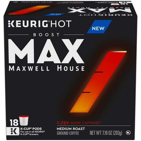 Maxwell House Max Boost 1.75X Caffeine Medium Roast K-Cup Coffee Pods - Energize Your Mornings with 18 Pods!.