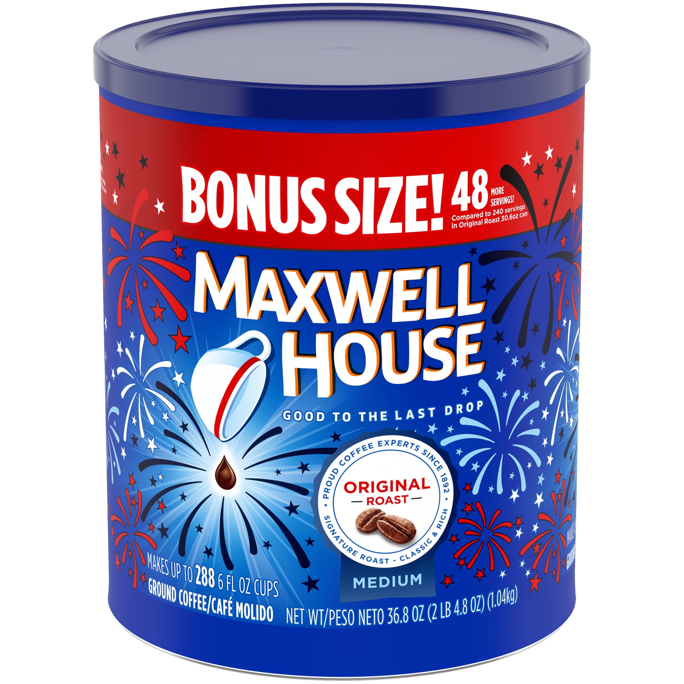Maxwell House Original Roast Medium Ground Coffee, 36.8 oz Bonus Size  Canister - Walmart.com