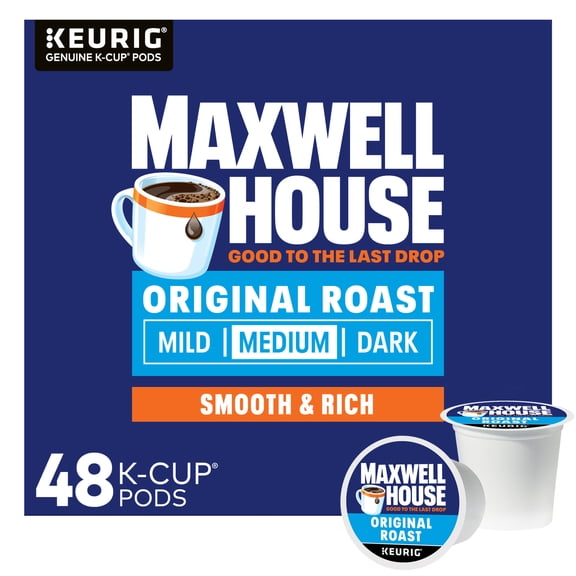Maxwell House Original Roast Medium Roast K-Cup Coffee Pods, 48 Count Box