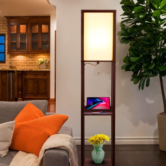 Maxwell – Modern Shelf Floor Lamp with USB Ports, Wireless Charging & Outlet – Versatile Corner Display and Lamp with Shelves, Storage Solution for Living Room, Office, Bedroom