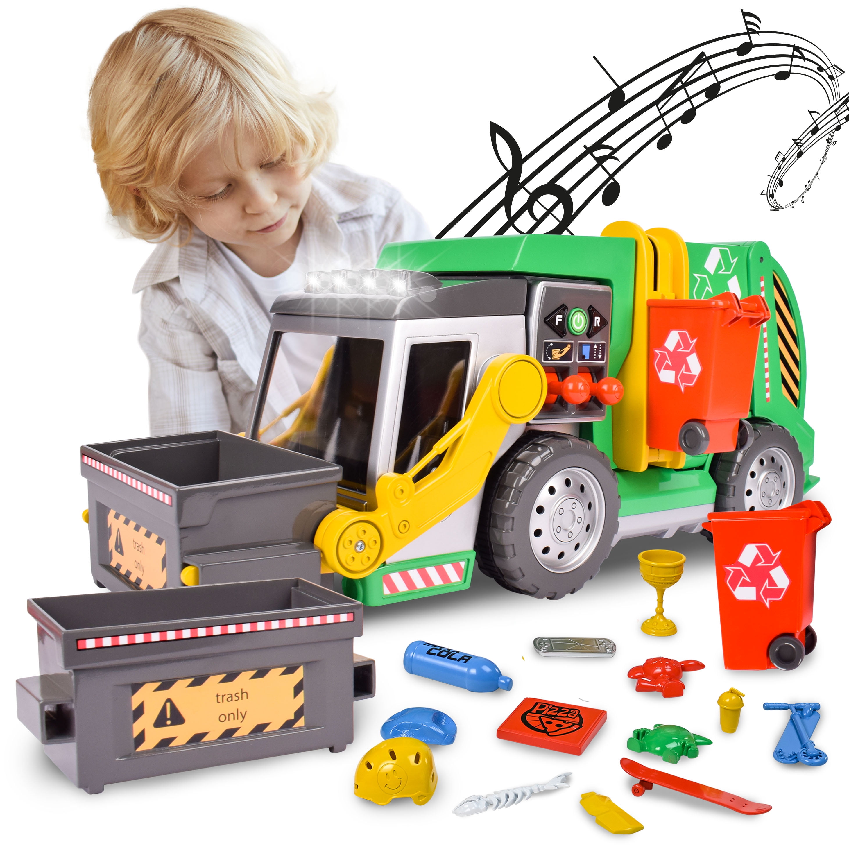 Maxx Action 3-N-1 Maxx Recycler - Garbage Truck with Lights, Sounds and Motorized Drive, Includes 15 Accessories, Play Vehicles