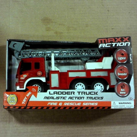 Maxx Action Mini Rescue Vehicle Toy Fire Truck with Extention Ladder and Push Button Lights and Sounds (Colors and Style Purchas