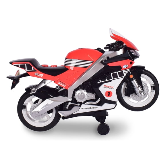 Maxx Action Red Motorized Toy Road Super Bike Motorcycle with Lights, Sounds, and Wheelie Feature