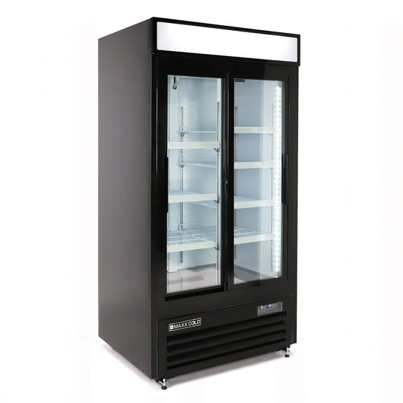 Maxx Cold 36 cuft Double Door Cooler, Black Exterior, Sliding doors