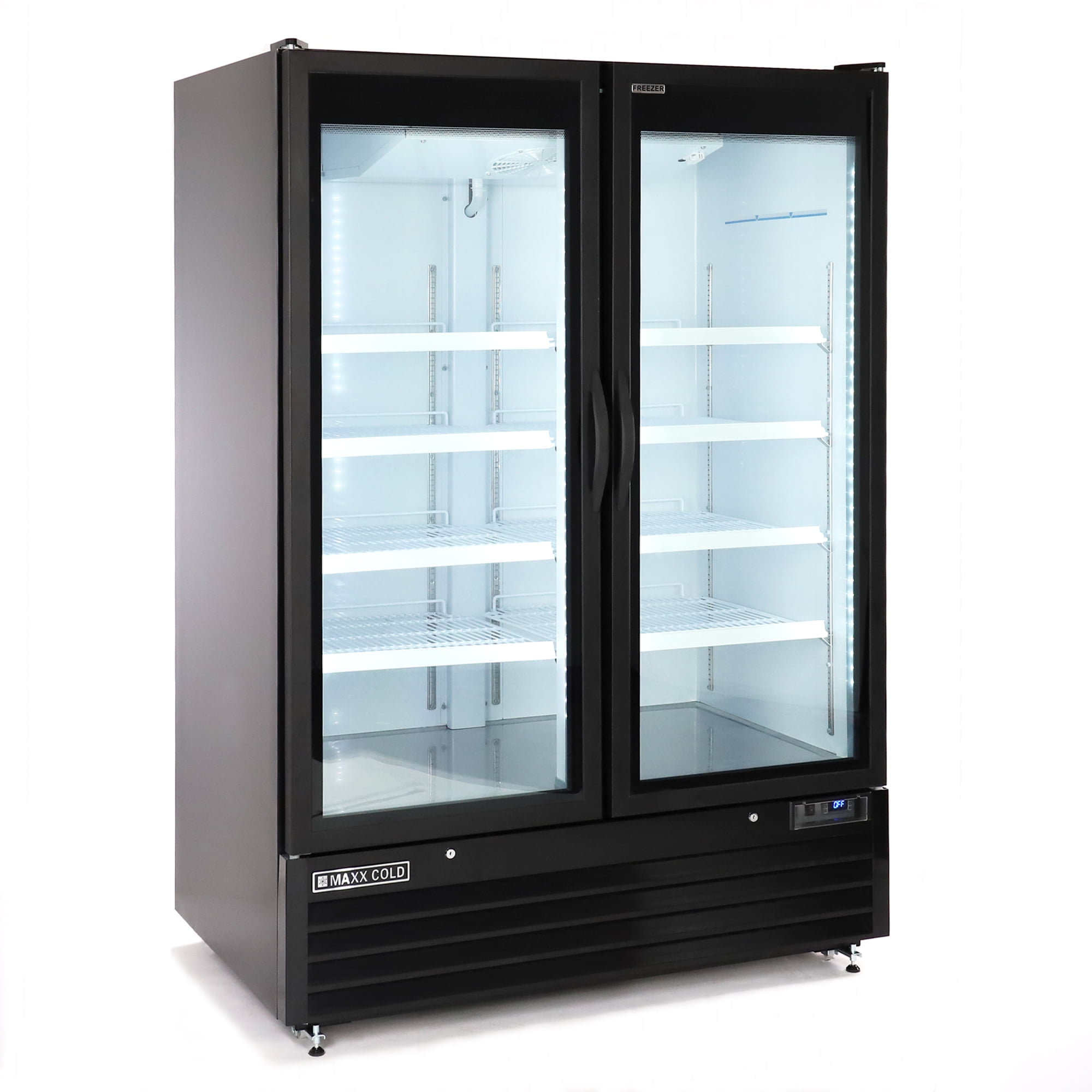 Maxx Cold Double Door Merchandiser Freezer, Black Exterior, 50 cuft