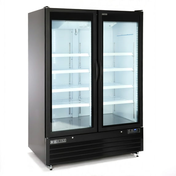 Maxx Cold Food Service 50 Cubic Ft 2- Glass Door Commercial Refrigerator, Powder coated steel black