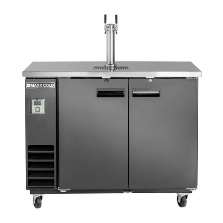 Maxx Cold Single Tower, 2 Tap Beer Dispenser, 47.5"W, 10.5 cu. ft., 2 Barrels/Kegs (297L) Storage Capacity, in Black with Stainless Steel Top (MXBD48-1BHC)