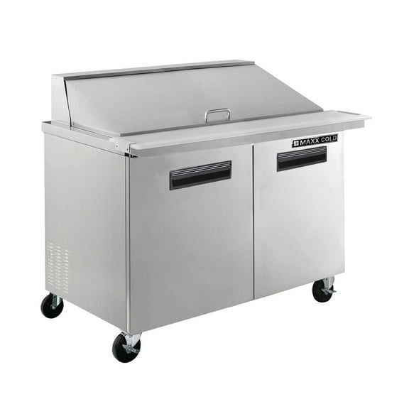 Maxx-Cold Two-Door Refrigerated Megatop Prep Unit, 48W, 12 cu. ft. Storage Capacity, Equipped with (18) 4" Deep Pans and Cutting Board, in Stainless Steel (MXCR48MHC)