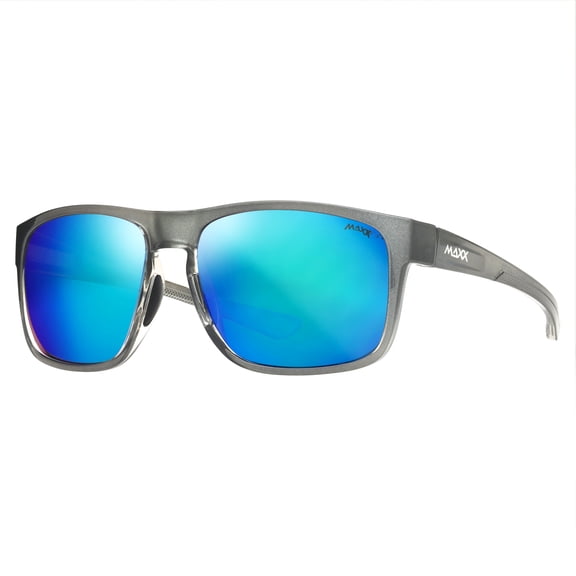 Maxx Flight Polarized Sports Sunglasses  Translucent Gray TR90 Full Frame with Dark Blue Mirror Over Smoke Lenses