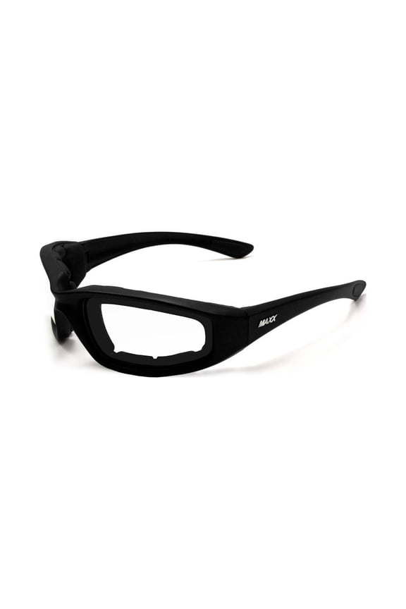 Foam Padded Motorcycle Riding Glasses TR90 Black Frame w/ HD Clear Lenses