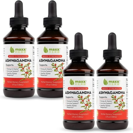 Maxx Herb Ashwagandha Liquid Drops Immune Support & Stress Relief Supplement, 4 Oz 4-Pack