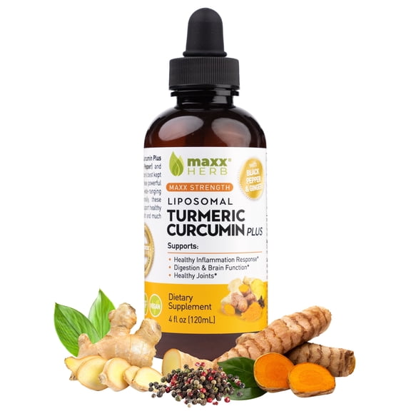 Maxx Herb Liposomal Turmeric Curcumin Liquid Extract with Black Pepper & Ginger, 4 Fl Oz