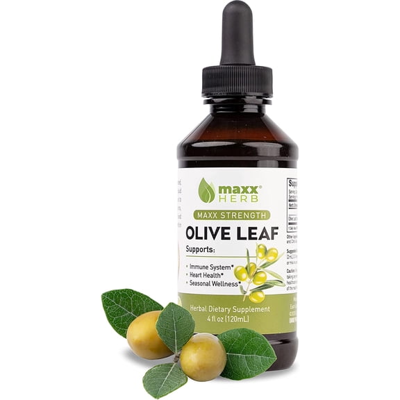 Maxx Herb Olive Leaf Extract, Liquid Herbal Tincture Drops, Oleuropein Supplement, 4 Fl Oz