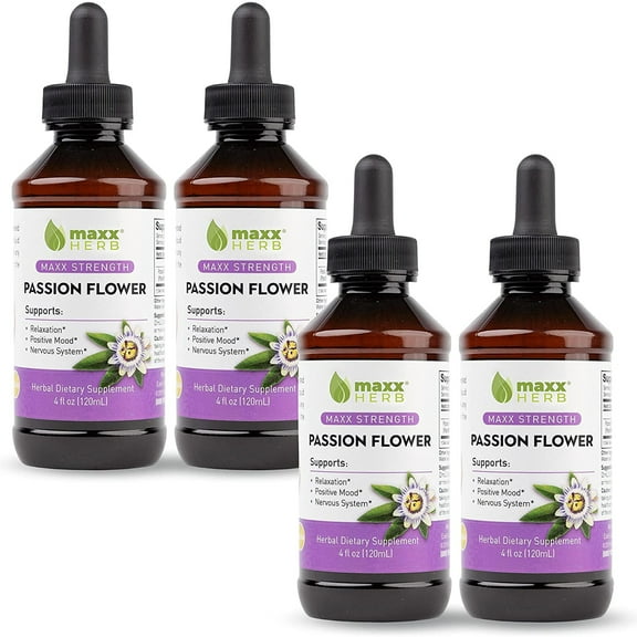 Maxx Herb Passion Flower Extract Stress Management & Sleep Supplement, 4 Oz 4-Pack