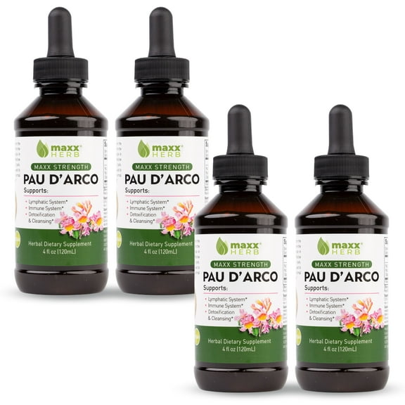 Maxx Herb Pau D’Arco Tincture Lymphatic Cleanse & Immune Support Supplement, 4 Oz 4-Pack
