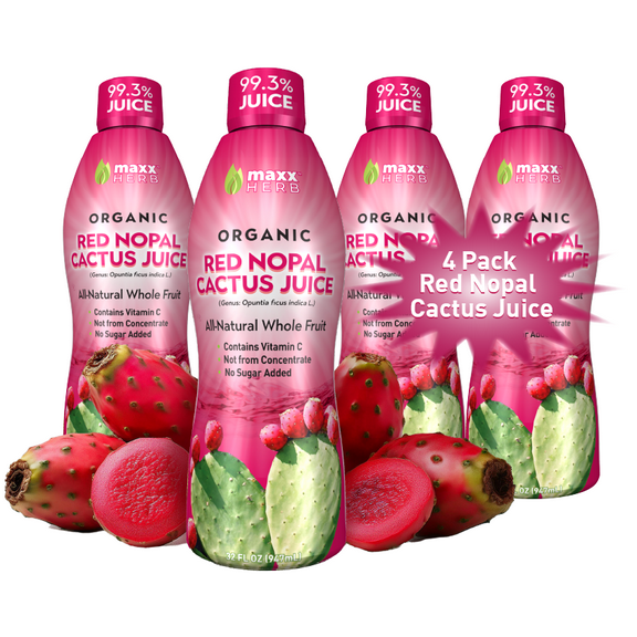 Maxx Herb Red Nopal Cactus Prickly Pear Juice for Gut Health & Joint Support, 32 Oz 4-Pack