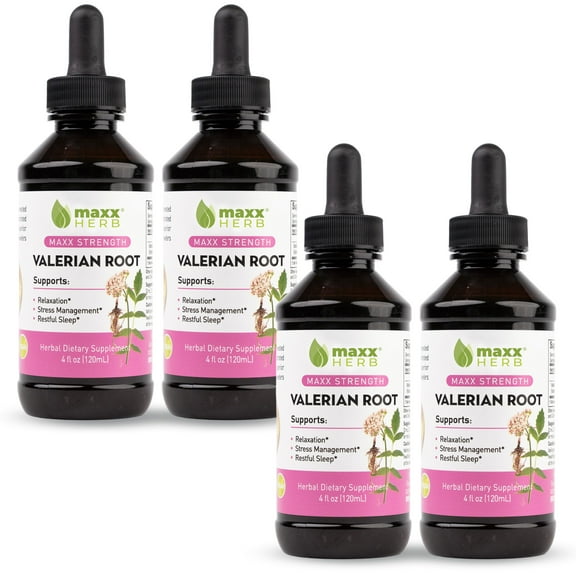 Maxx Herb Valerian Root Extract Natural Restful Sleep & Stress Management Supplement, 4 Oz 4-Pack