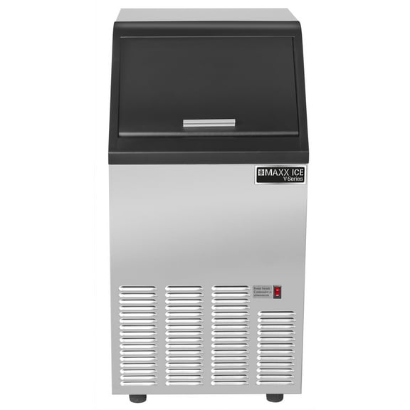 Maxx Ice V-Series Self-Contained Ice Machine, 75 lbs, Bullet Ice Cubes, with 25 lb Built-in Ice Storage Bin, in Stainless Steel with Black Trim (MVI75F)