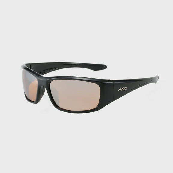 Maxx Spark High Definition Sport Sunglasses with Full Glossy Black Frame and Amber Lens