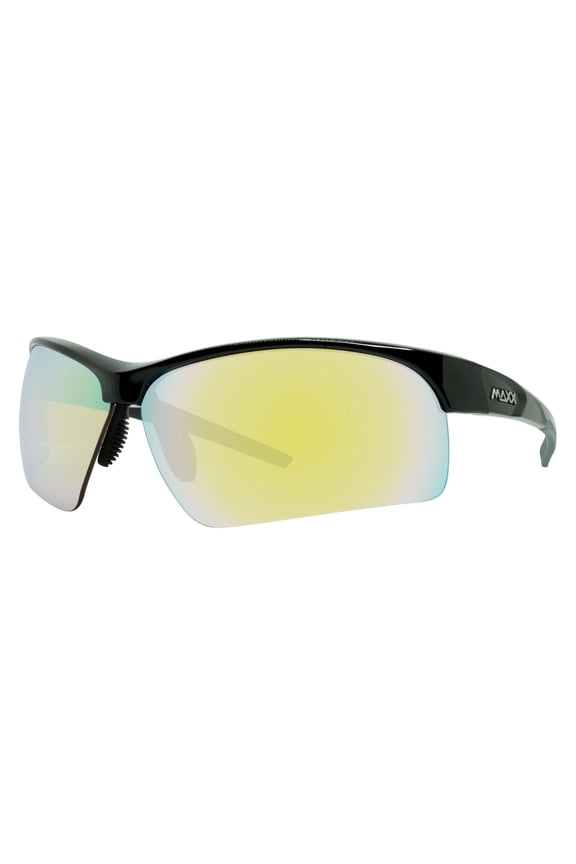 Stingray HD Black Sport Golf Riding Sunglasses TR90 Frame with Mirrored Yellow Lens