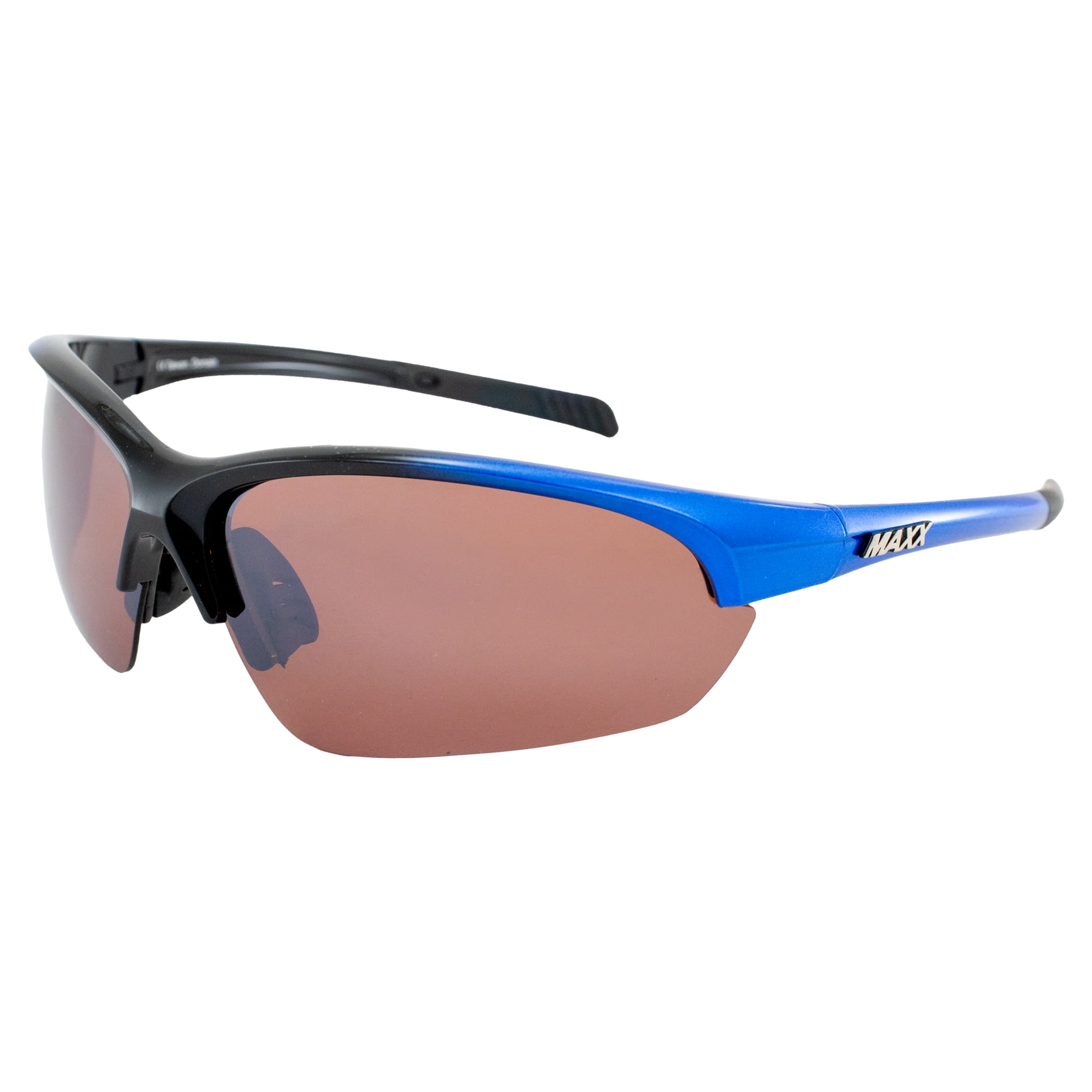 MAXX Domain Sport Golf Gafas De Sol Negras Con Marcos Azules Y Lentes ámbar HD, Negro
