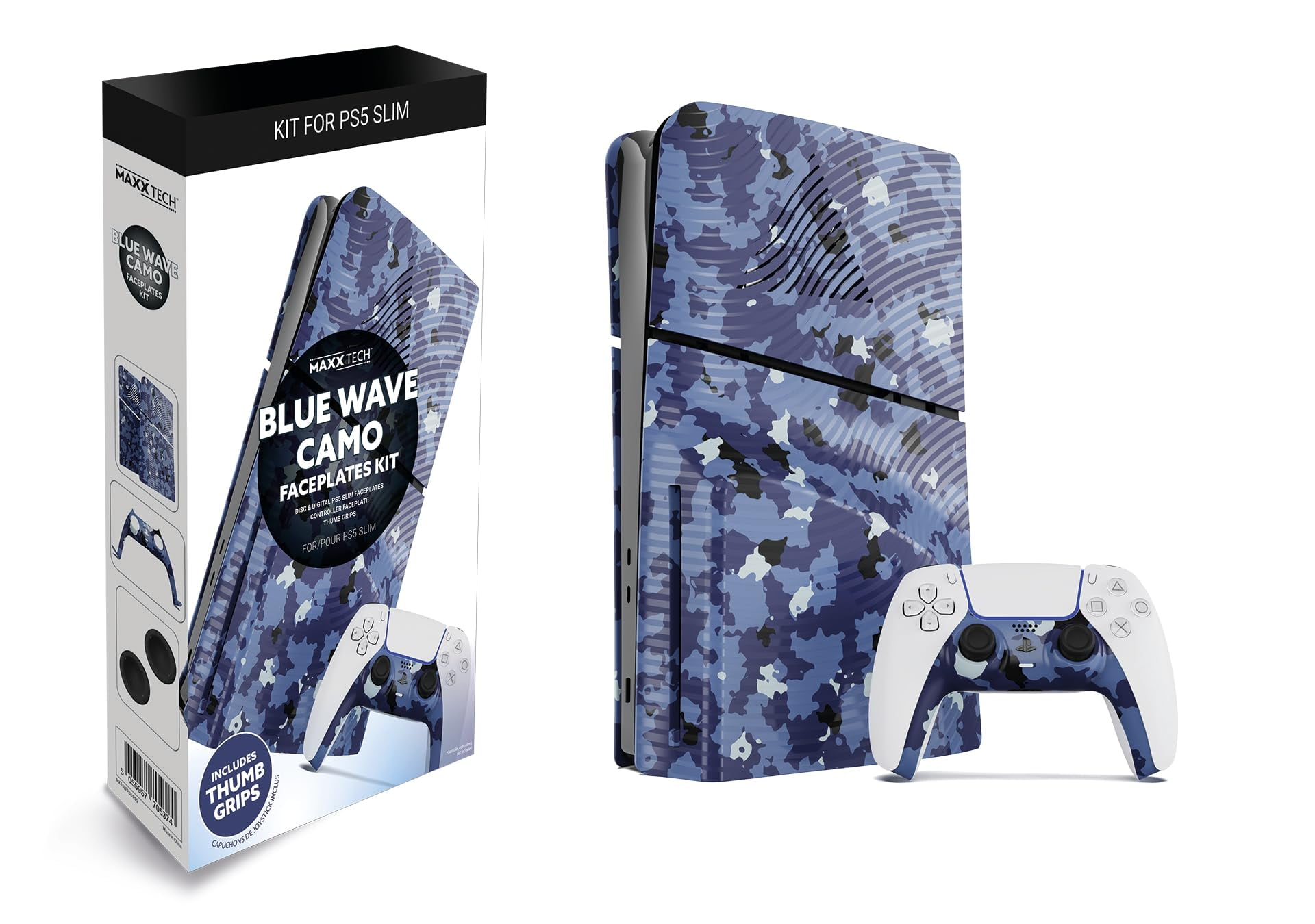 Maxx Tech Faceplates Kit for PS5 Slim - Blue Wave Camo (5pcs) + Controller face (PlayStation 5)