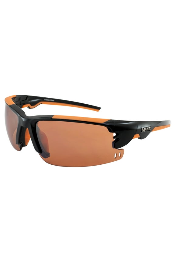 Wizard Half Framed Sports Sunglasses Black & Orange Frame w/ HD Amber Lenses