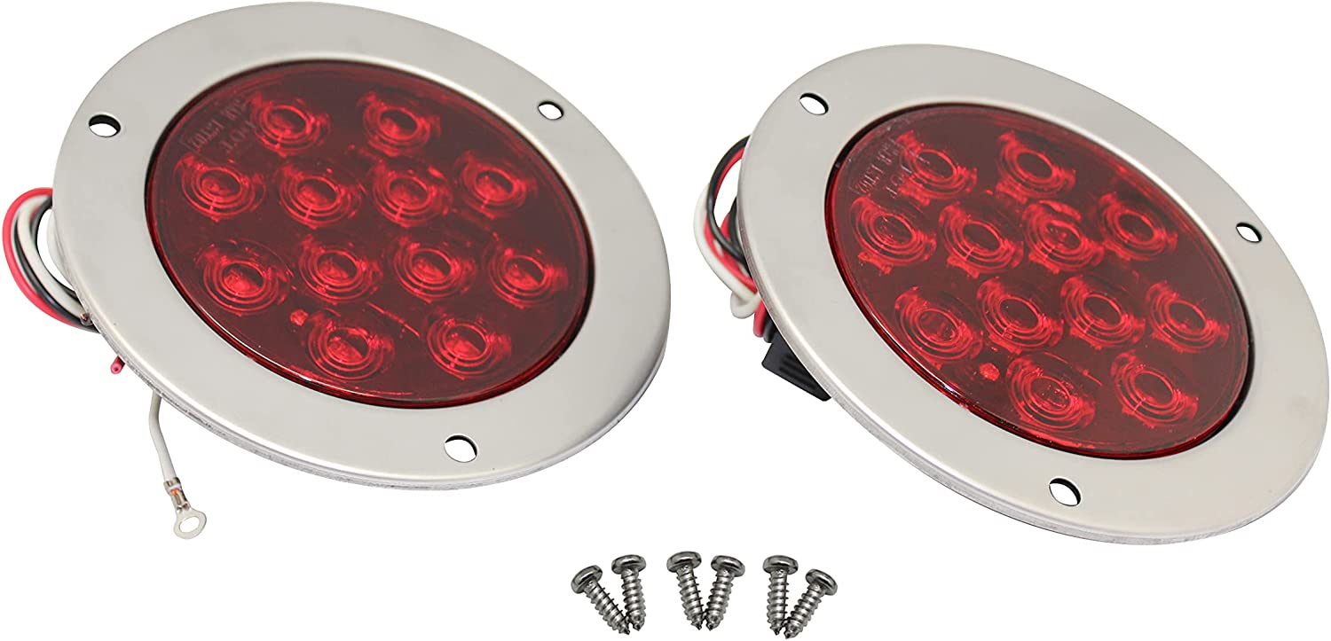 MaxxHaul 4" Round Stop Turn Indicator with Stainless Steel Bezel Ring for 12V DC 50585 LED Automotive Tail Light Fits RV's, Trailers, Caravans, Boats, and Trucks, Pair