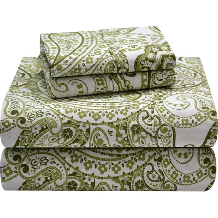 MaxxMarket 100% Cotton Percale Sheets - Printed Bed Sheet & Pillowcase Sets - Soft Cotton Bed Sheets Set - Fits Mattress 18 inches Deep Pocket (Sage, Queen)