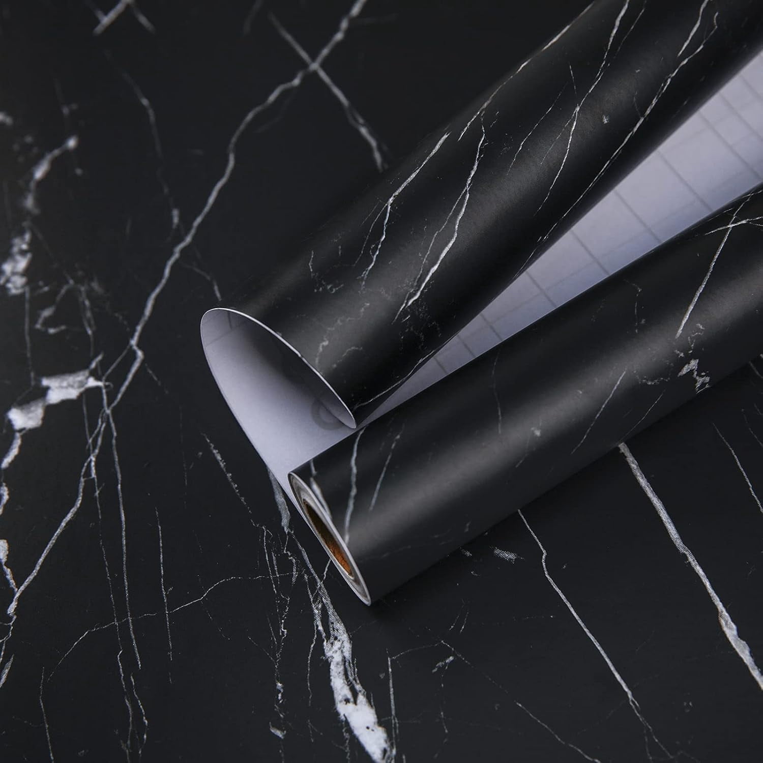 MaxxMarket 11.8"×78.7" Black Marble Contact Paper Matte Peel and Stick Kitchen Countertops Paper Black and White Self Adhesive Removable Waterproof Wallpaper for Cabinet Covers