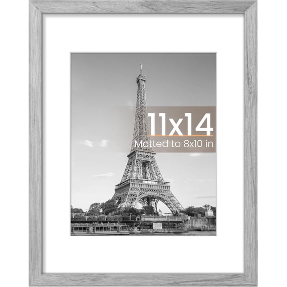MaxxMarket 11x14 Picture Frame, Display Pictures 8x10 with Mat or 11x14 Without Mat, Wall Hanging Photo Frame, Gray, 1 Pack