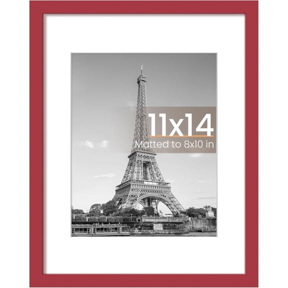 MaxxMarket 11x14 Picture Frame, Display Pictures 8x10 with Mat or 11x14 Without Mat, Wall Hanging Photo Frame, Red, 1 Pack