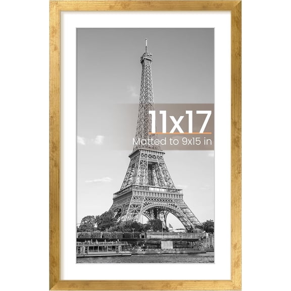 MaxxMarket 11x17 Picture Frame, Display Pictures 9x15 with Mat or 11 x 17 Without, Wall Hanging Poster Frames, Bronze, 1 Pack