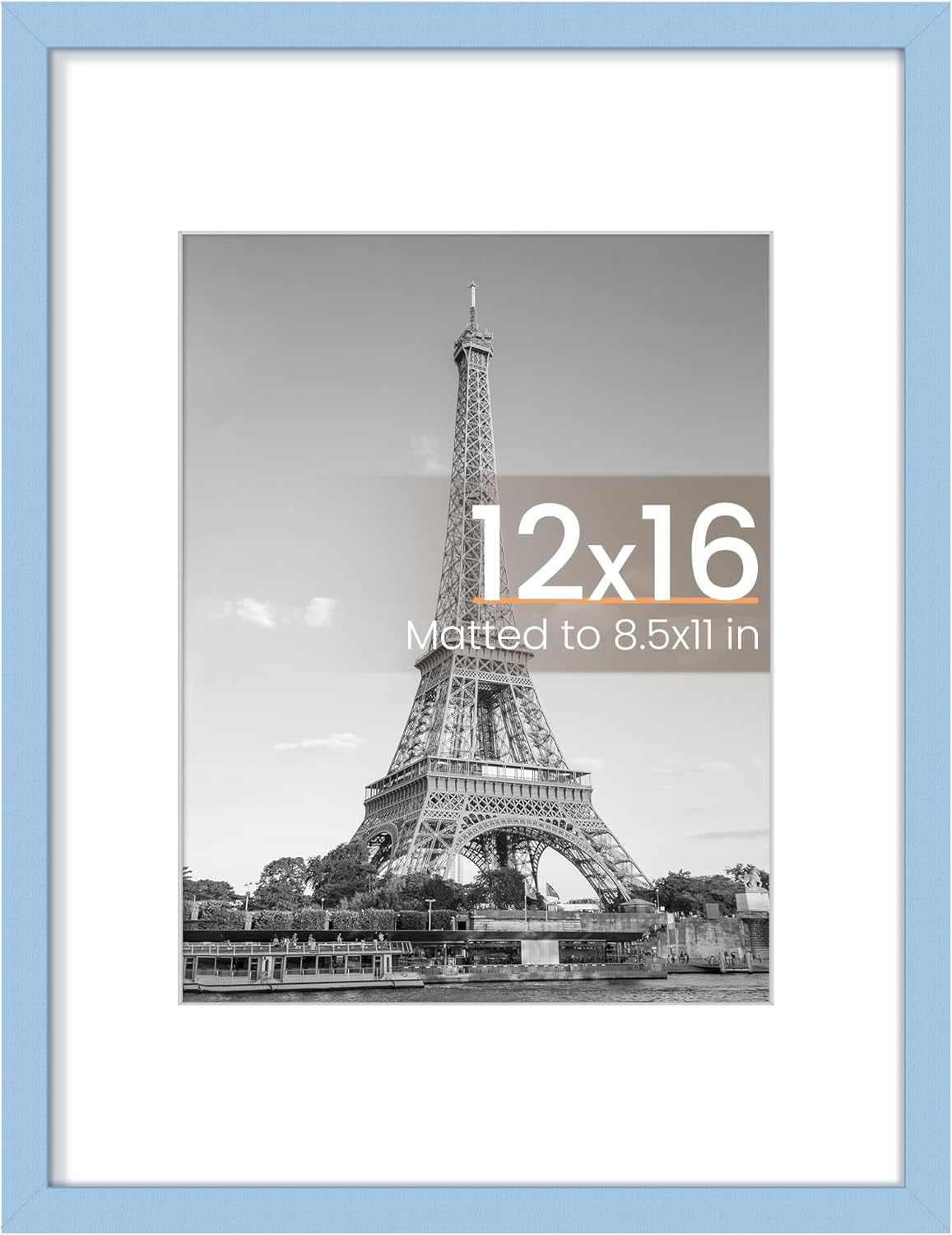 MaxxMarket 12x16 Picture Frame, Display Pictures 8.5x11 with Mat or 12 x 16 Without, Wall Hanging Poster Frames, Blue, 1 Pack