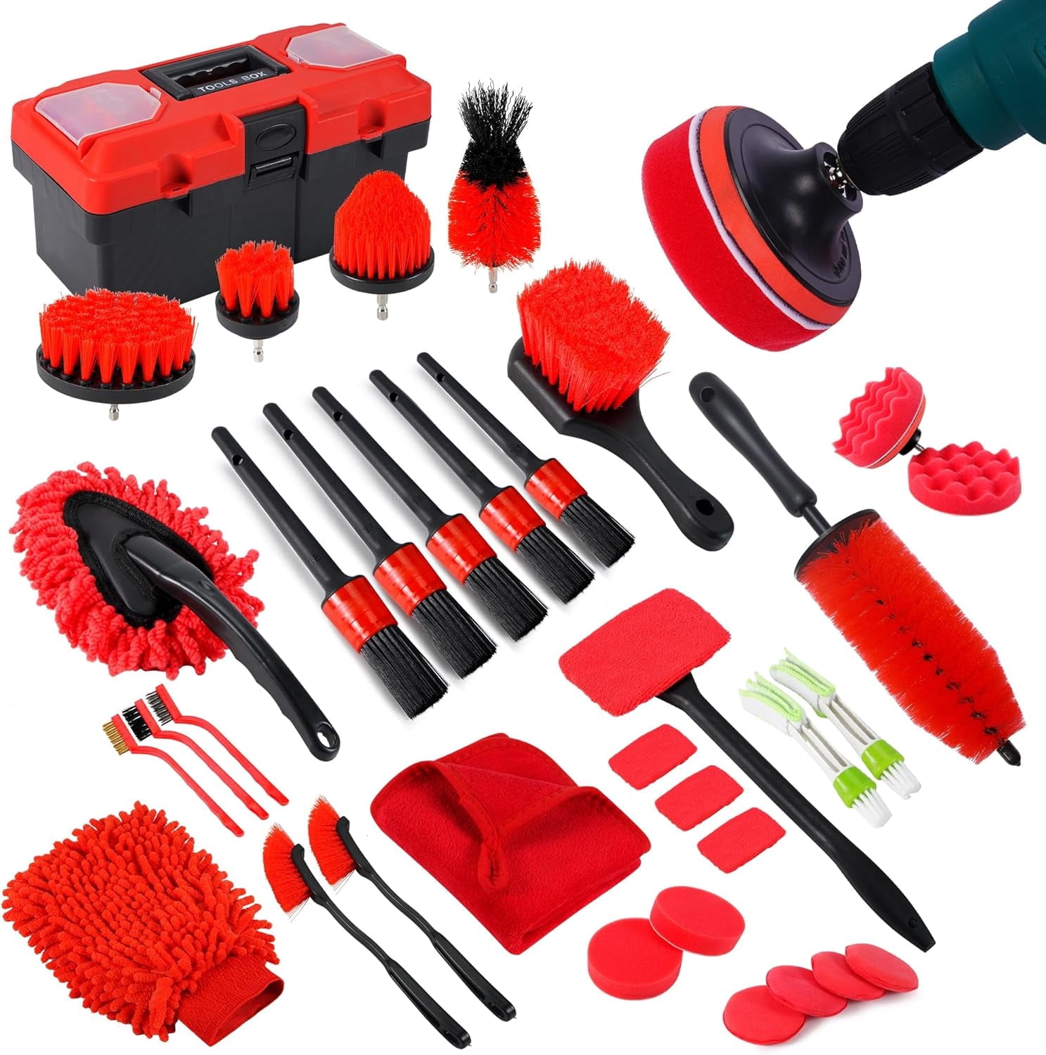 Maxxmarket 35 Piece Car Cleaning Kit with Detailing Brushes, Windshield Cleaner and Tool Box