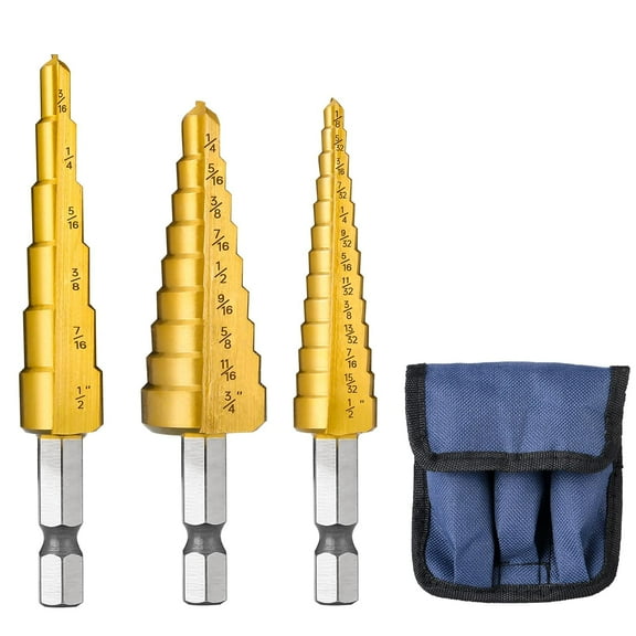 MaxxMarket 3PCS Step Drill Bit Set, HSS Titanium Step Drill Bits for Metal, 28 Sizes Stepper Up Bits with Portable Bag