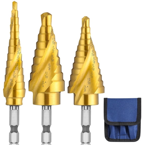 MaxxMarket 3PCS Step Drill Bit Set, Spiral Grooved HSS Titanium Step Drill Bits for Metal, 31 Sizes Stepper Up Bits
