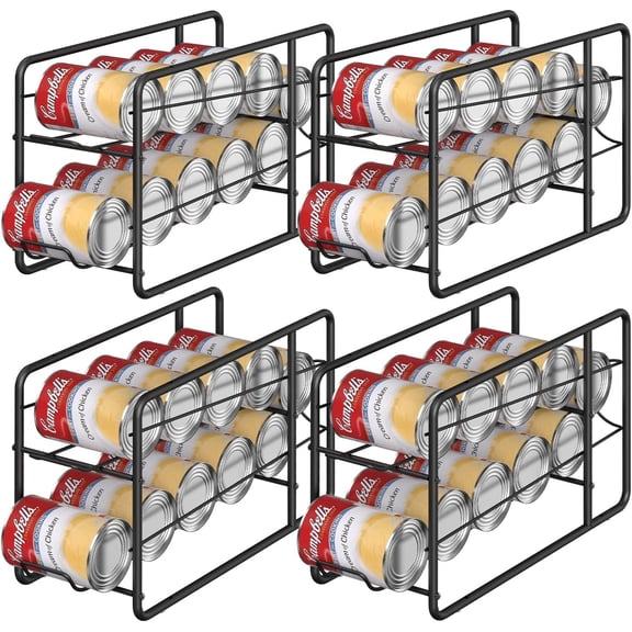 Maxxmarket 4-Pack Stackable Can Dispenser Rack, Black Storage Organizer for Kitchen Pantry Cabinet Countertop