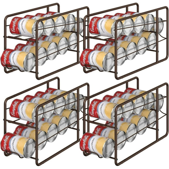 4 Pack Can Dispenser Rack, Stackable Can Storage Organizer Holder for Canned Food Kitchen Cabinet Pantry Countertop, Bronze
