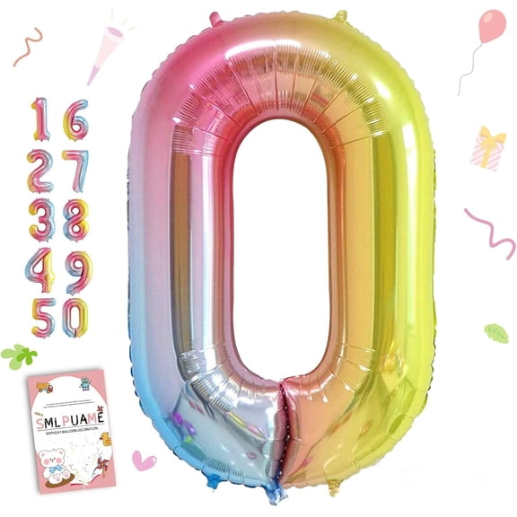 MaxxMarket 40 Inch Number Balloons 0-9 Rainbow Gradient Large Balloons, Digital Balloons for Birthday Party Celebration Decorations, Helium Foil Number Balloons for Wedding Anniversary