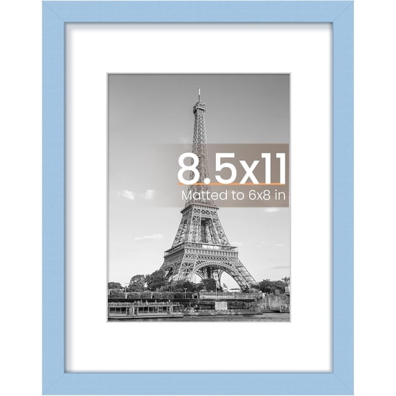 MaxxMarket 8.5 By 11 Picture Frame, Display Pictures 6x8 with Mat or 8.5 x 11 Without, Wall Hanging Photo Frames,Blue, 1 Pack