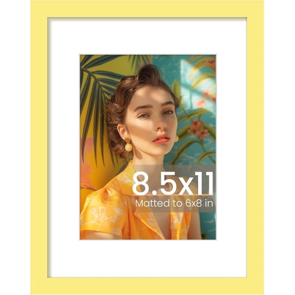 MaxxMarket 8.5 By 11 Picture Frame, Display Pictures 6x8 with Mat or 8.5 x 11 Without, Wall Hanging Photo Frames,Yellow , 1 Pack