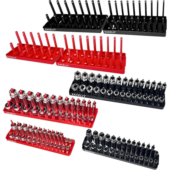 MaxxMarket 8Pcs Magnetic Socket Organizer Set, 1/2", 1/4" and 3/8" SAE & Metric Deep & Shallow Socket Holder Kit, Socket Trays,holds 199pcs Sockets (sockets not included) (8PCS Tools Tray)