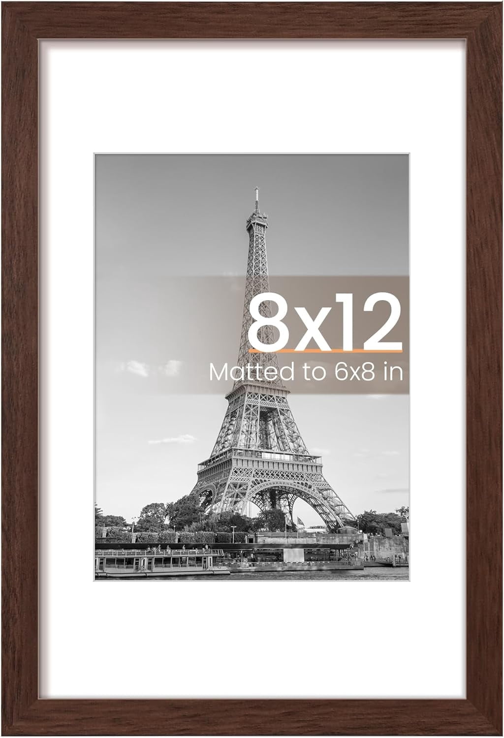 Maxxmarket 8x12 Picture Frame, Display Pictures 6x8 with Mat or 8x12 Without, Wall Hanging Photo Frames, Brown, 1 Pack