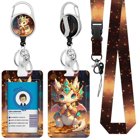MaxxMarket Cartoon Dragon for ID Badge Holder, Dragon ID Badge Holder with Heavy-Duty Retractable Reel Clip, Gift for Teacher Nurse Adult